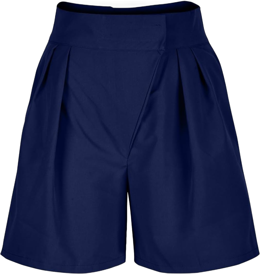 Miyaomn Womens Summer High Waist Shorts Pleated Wrap Front Wide Leg Shorts Casual Solid Business Office Workwear with Pockets Navy Small