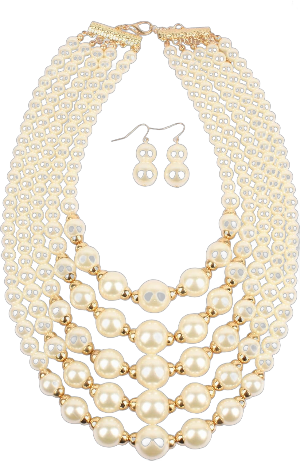 Exaggerated pearl multi -layer Necklace+earring jewelry set for Women's and girls gifts White