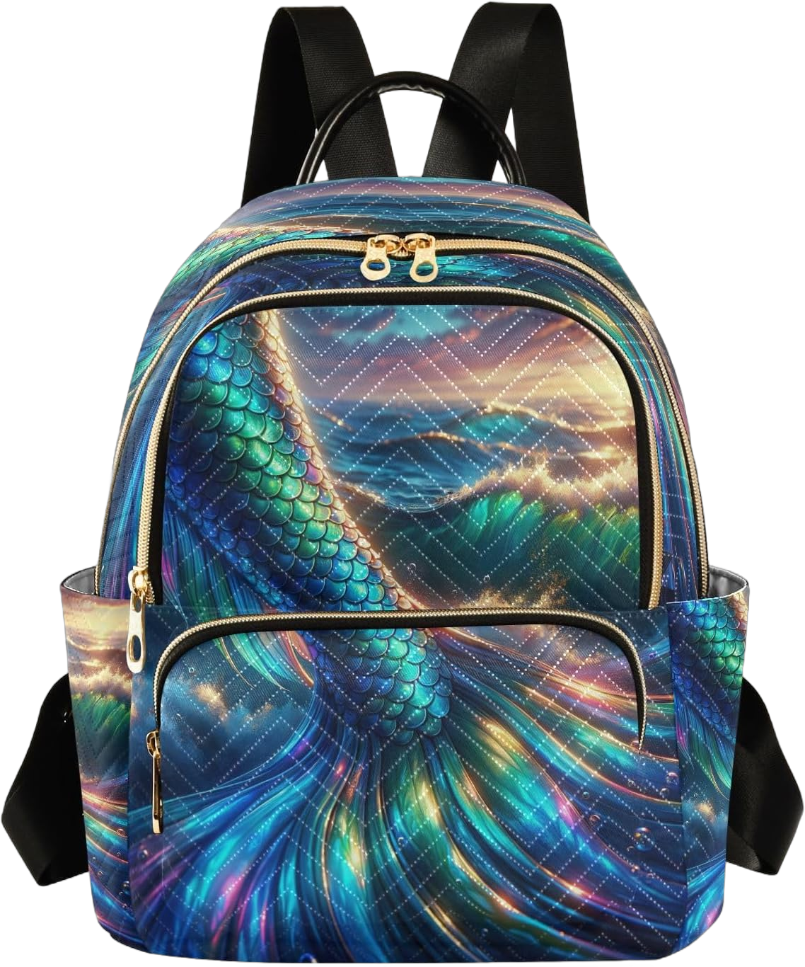 Exnundod Backpack Purse for Women Glowing Iridescent Mermaid Scales Mini Backpack Casual Backpack Travel Daypack,Small