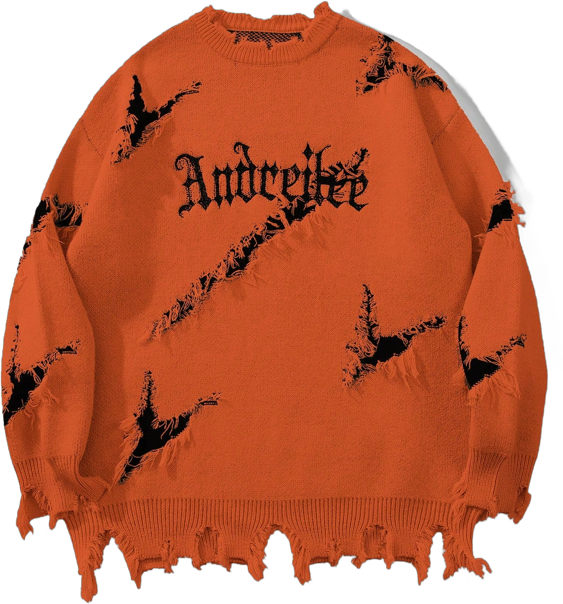 Unisex Limited Edition Streetwear Style Letter Embroidered Distressed Hole Casual Oversized Pullover Sweater For Autumn & Winter