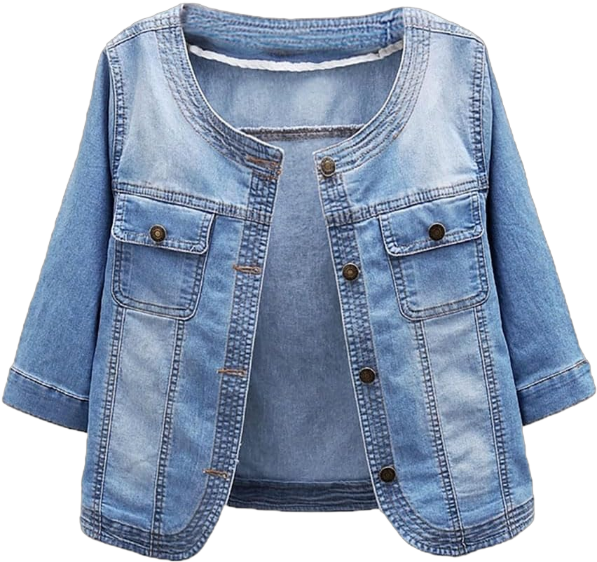 Women Round Neck Denim Jacket Button Closed Cropped Denim Jacket Large Light Blue01