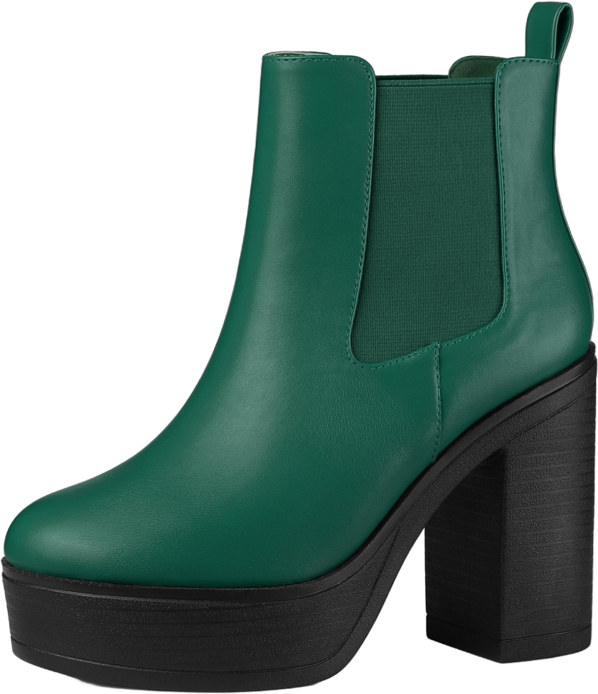 Allegra K Women's Platform Chunky High Heels Chelsea Ankle Boots Green 7.5