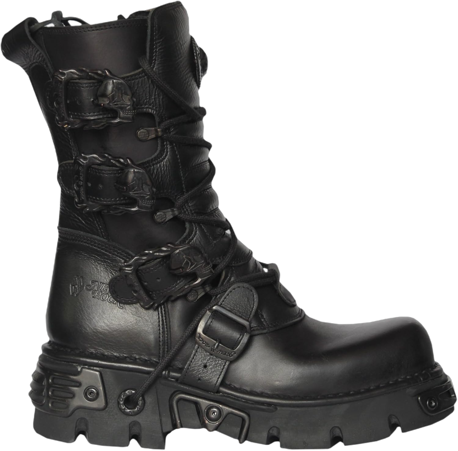 New Rock Unisex Black Leather Biker Metallic Reactor Boots - M.391-S18