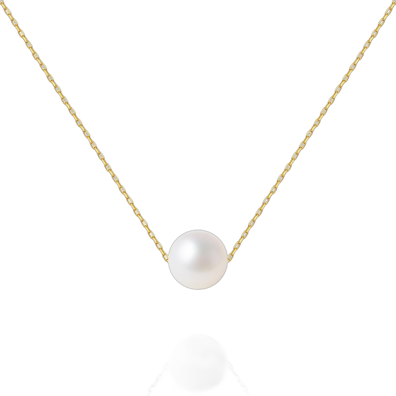 AAA Single Pearl Choker Necklace Sterling Silver Freshwater Cultured Pearl Pendant Necklaces for Women, 14-17.5 inch with Adjustable Slider 7mm Yellow