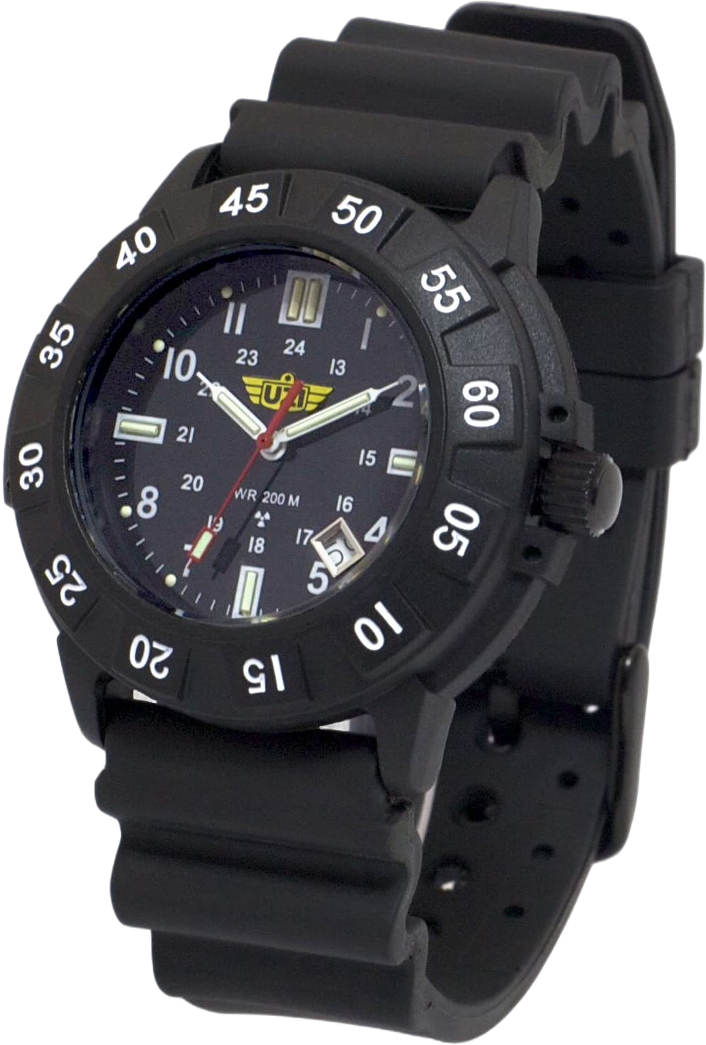 Uzi Swiss Tritium Military Watch for Men - Black Dial, Rubber & Nylon Band, Scratch-Resistant, 20ATM Water Resistant, Swiss Quartz, Protector Rubber, 43mm