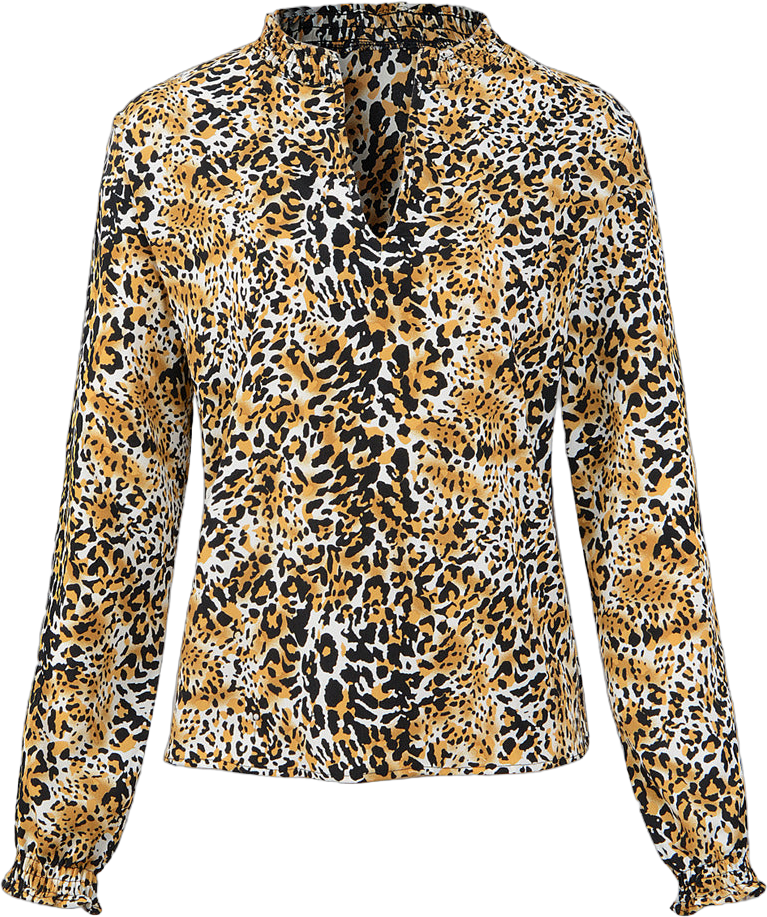 Womens V-neck Leopard Print Fungus Long Sleeve Chiffon Shirt