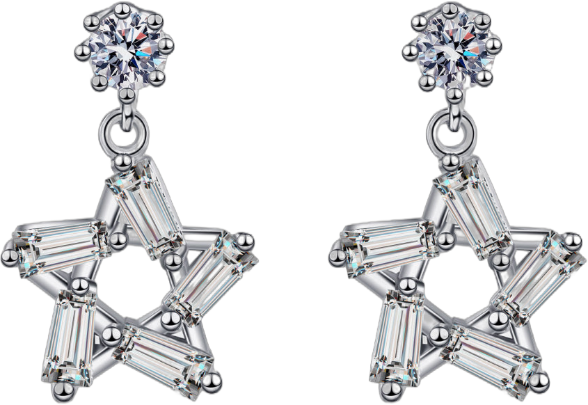 925 Sterling Silver Inlaid Moissanite Star Earrings