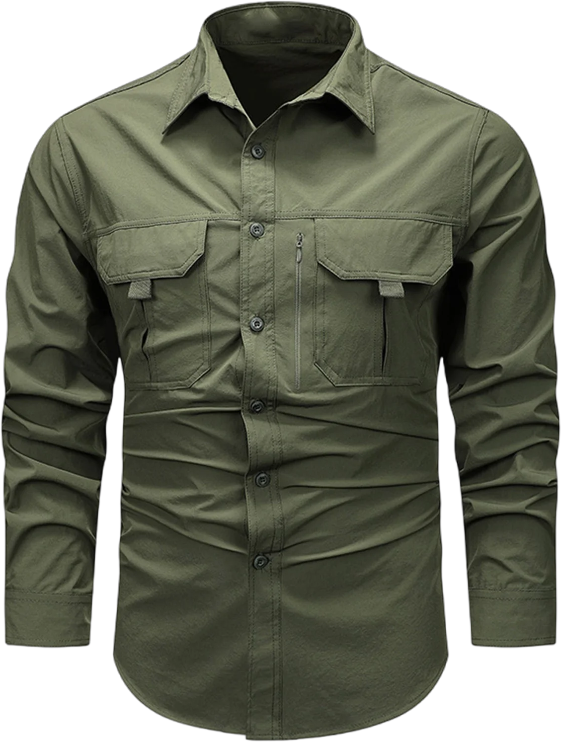 LbsKUS Clearance Mens Cargo Work Shirts Long Sleeve Button Down Shirt Sun Protection Hiking Tops 2024 Outdoor Lightweight Military Shirts with Two Chest Pockets,Army Green,L