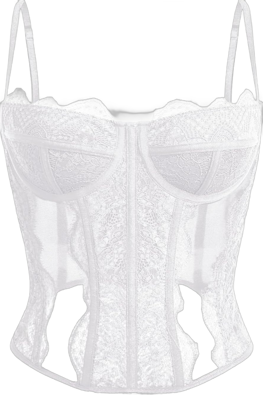 Dealmore Corset Tops For Women Going Out Lace Mesh Date Night Top Spaghetti Strap Party Club Top Large White