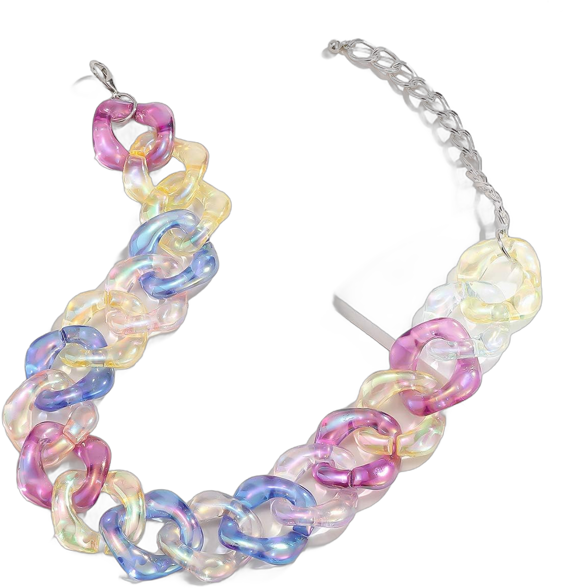 Xerling Colorful Rainbow Acrylic Link Chain Necklace Punk Chunky Boho Iridescent Necklace for Women Teen Girls Multi-Colored Curb Chain Choker for Party Modern Necklace