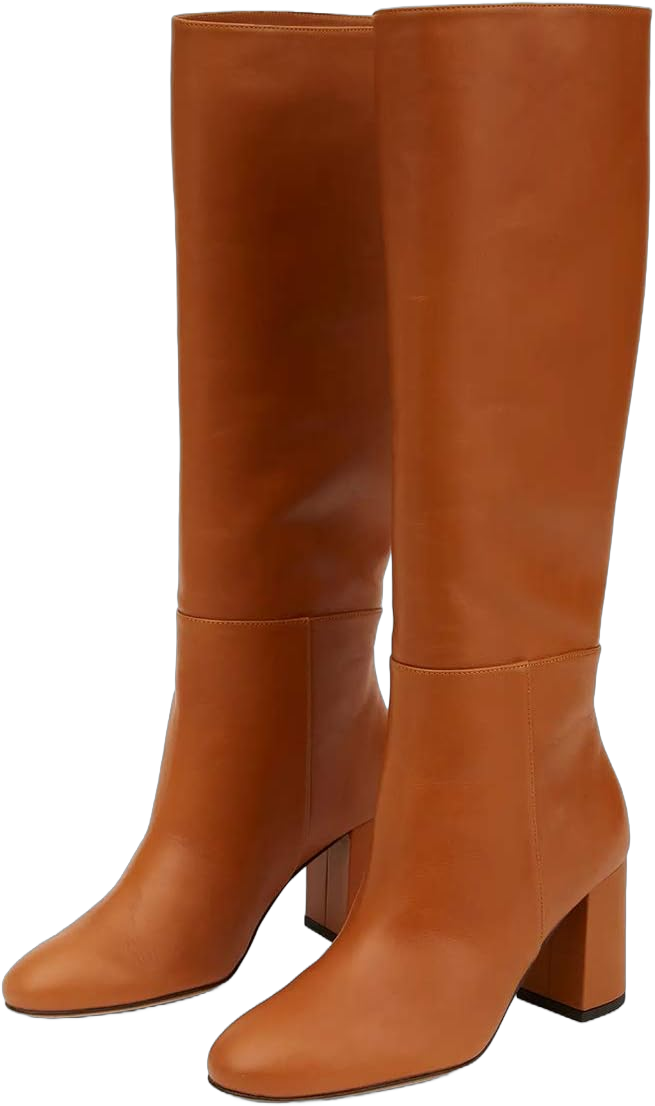 FSJ Women Chic Knee High Boots Stretch Pull On Round Closed Toe Long Booties Chunky Block Heels Leather Ladies Dress Party Fall Winter Shoes Size 4-15 US 6 Brown