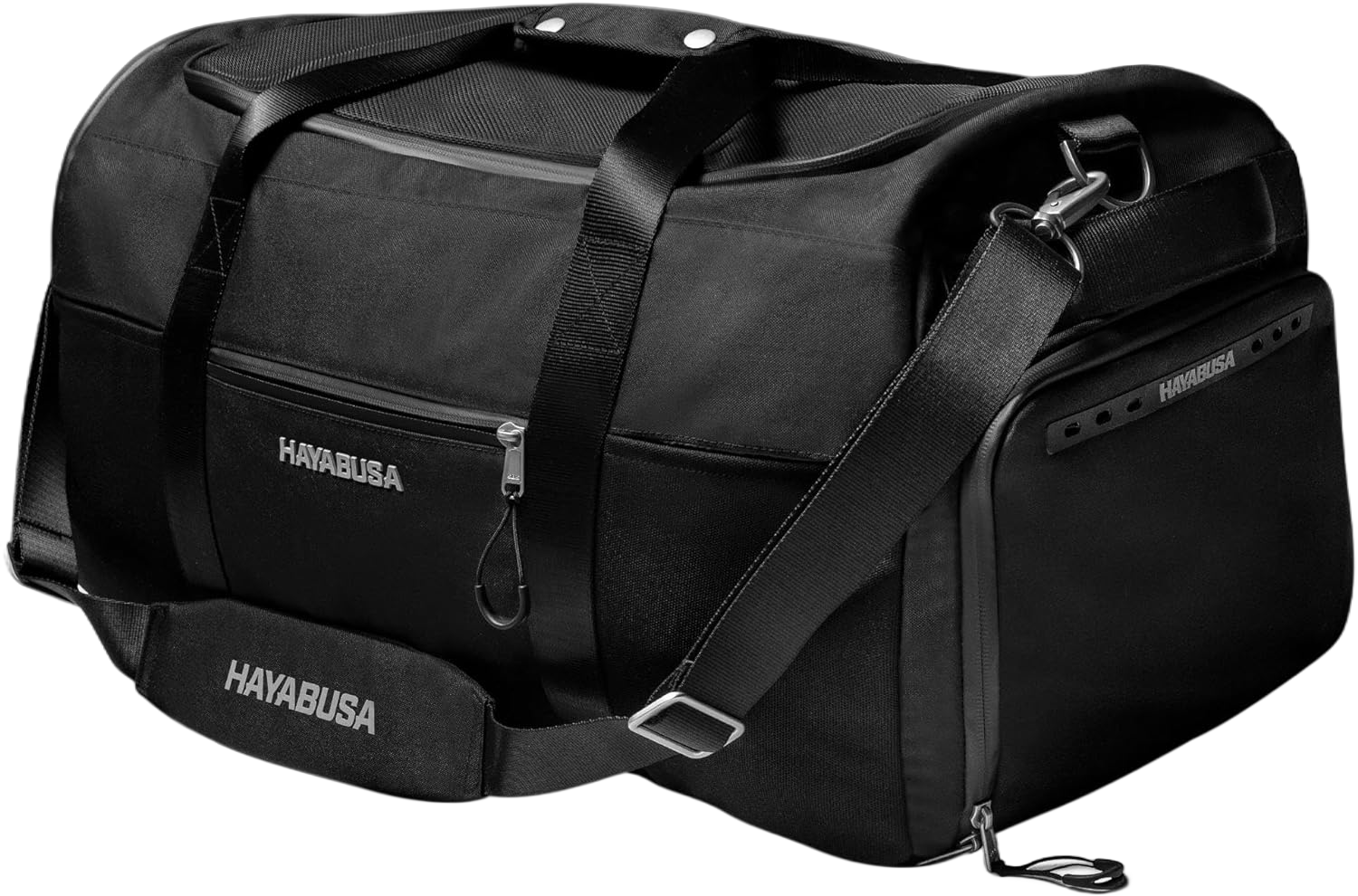 Hayabusa Airstream Athletic Duffle Gym Bag for Women and Men - Black, 50l duffle bag - 7 zippered Pockets, Good for travel, Boxing, MMA, BJJ, kickboxing, Muay Thai, wrestling, Glove/Shoe Compartment