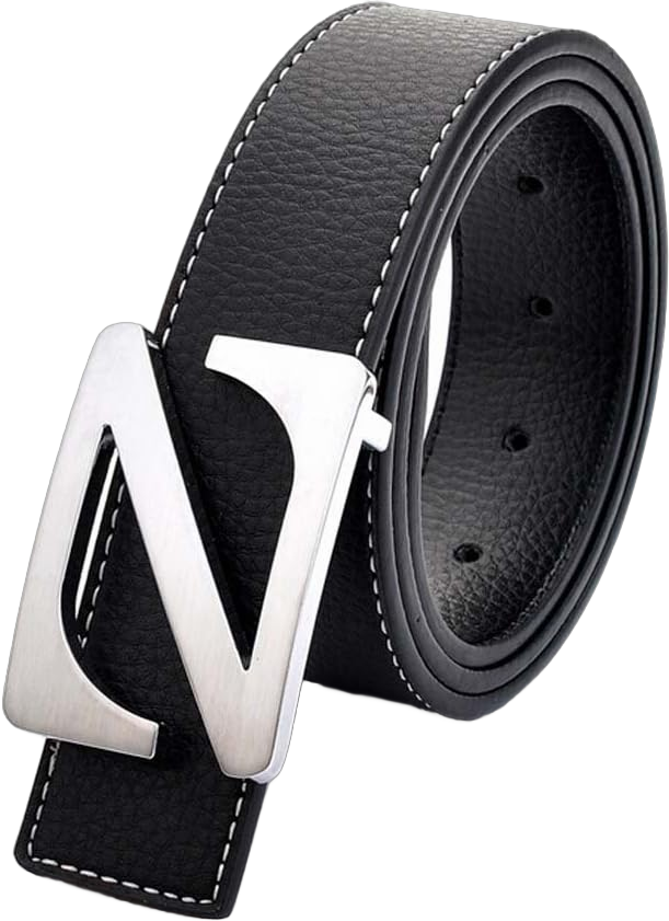 Cliont Mens Z Letter Buckle Leather Belt For Jeans 38 Black/Silver