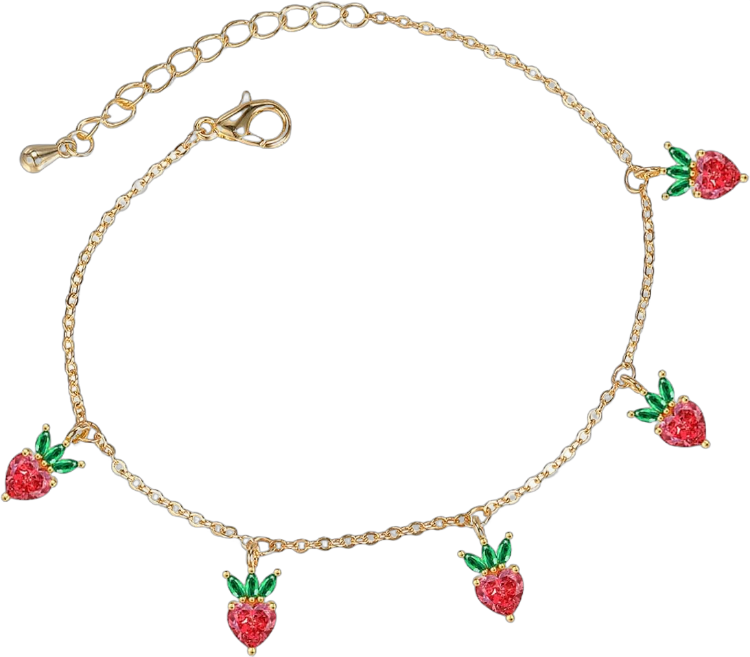 AOEDEJ Sweet Fruit Basket Bracelet for Women 14K Gold Plated Cubic Zirconia Apple Cherry Grape Charm Bracelet Adjustable Strawberry