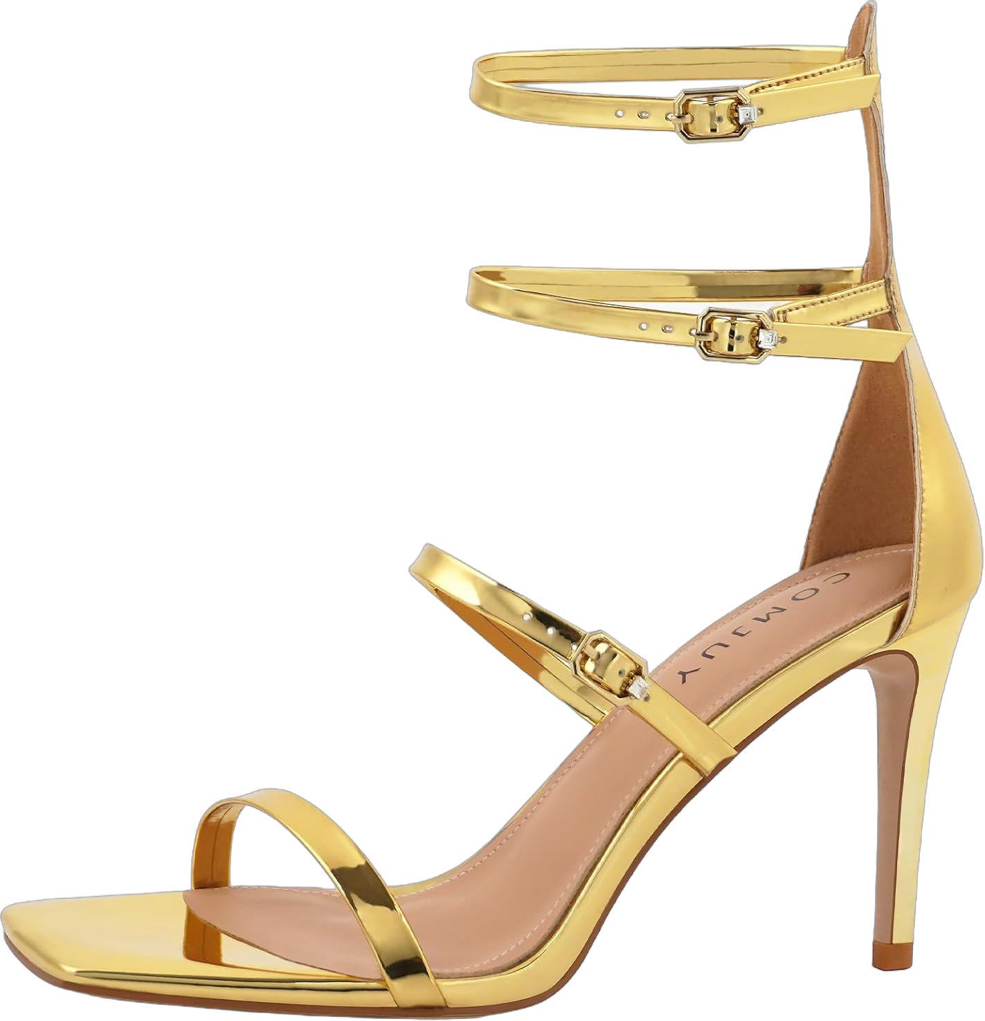 High Heel Strappy Heels for Women with Three Adjustable Straps, Womens High Heel Sandals Stiletto Heels Open Toe, Prom Heels Wedding Shoes Women Dressy Sexy Comfortable Trendy 6.5 Gold