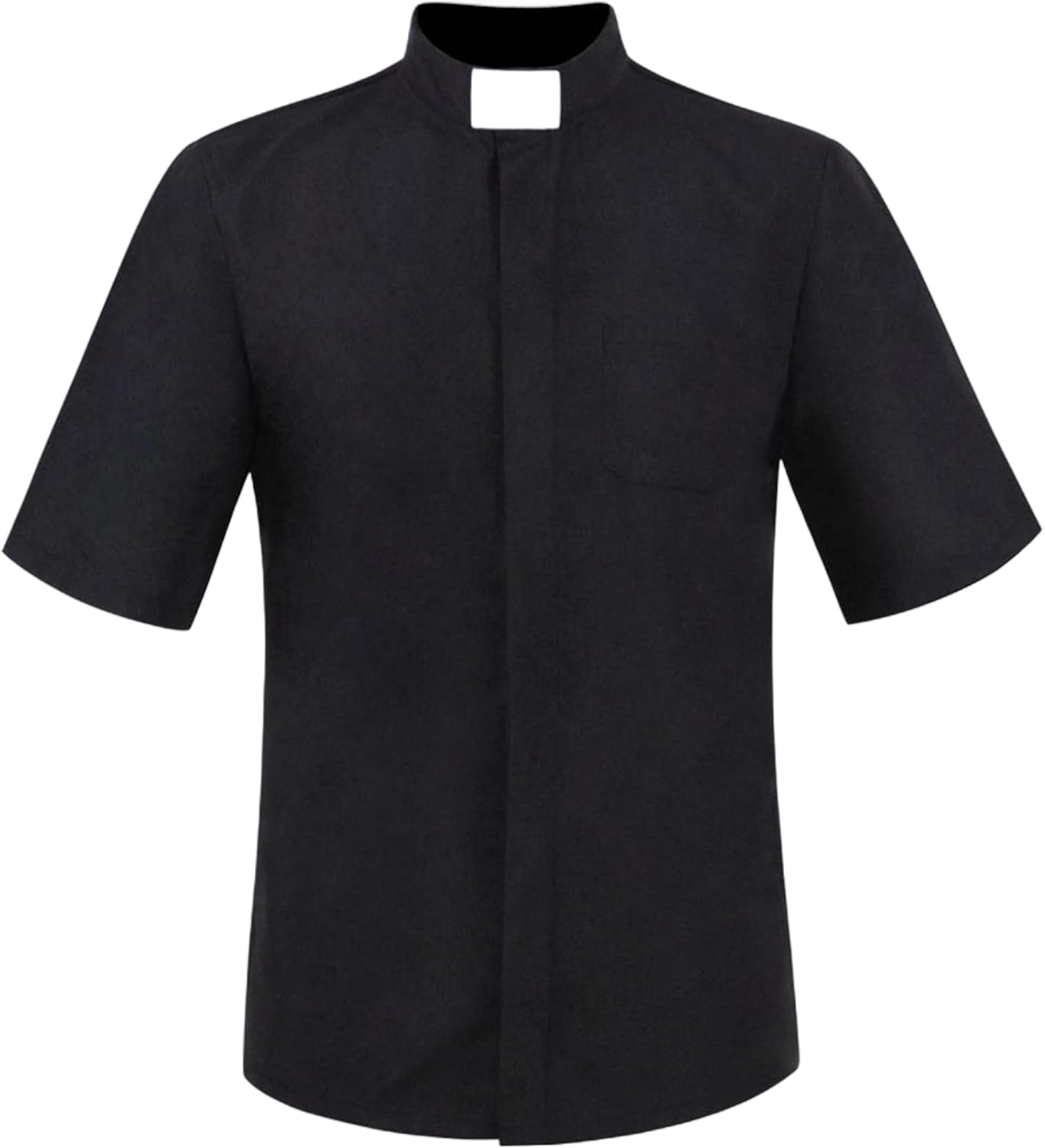 Moily Men's Stand Collar Short Sleeves Clergy Shirts for Priest Pastor Preacher Minister Church Costume Black Large