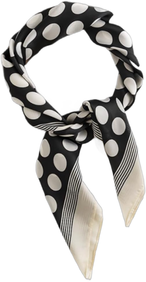 MINIDORA Satin Scarves for Women 27.5 × 27.5 inches Medium Square Elegant Silk Feeling Head Scarf C001-black With White Polka Dot