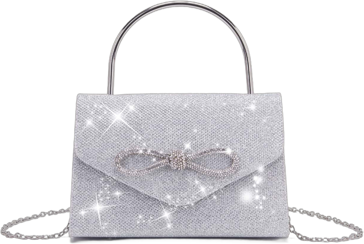 Glittering Evening Bag With Rhinestone & Bow Decor, Detachable Chain Strap Shoulder Bag, Elegant Solid Color Party Clutch