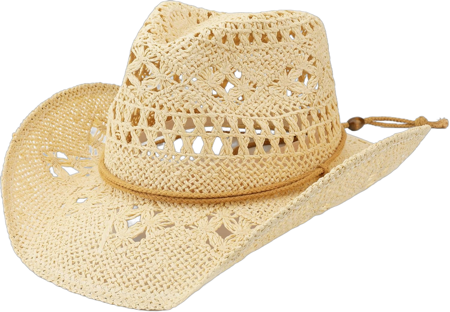 Straw Cowboy Hat for Women and Men with Shapeable Wide Brim Sun Beach Western Cowgirl Hat One Size Beige