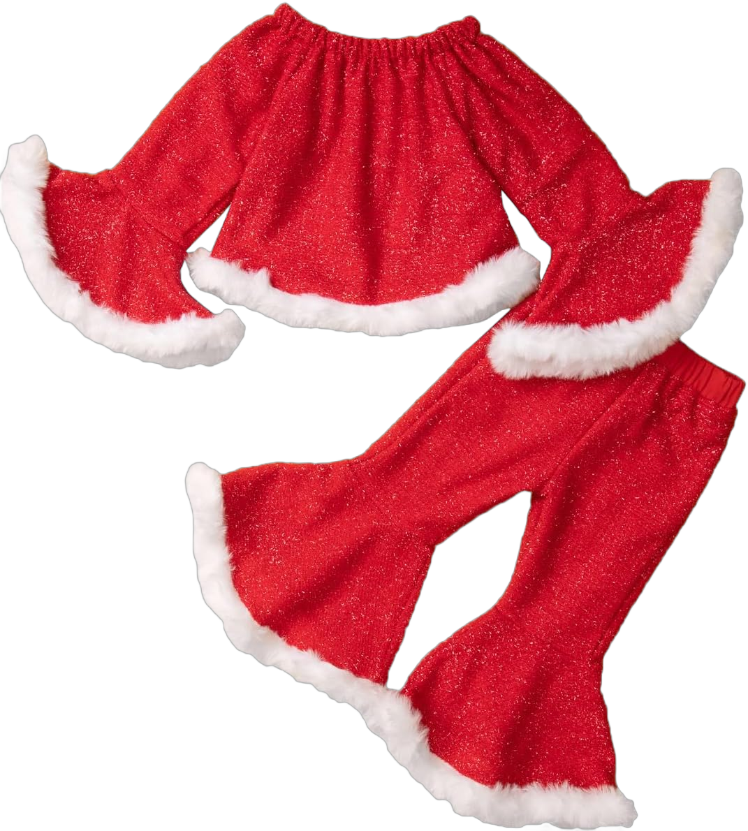 IBTOM CASTLE Toddler Kids Girls Santa Claus Costume, Long Sleeve Velvet Top Flare Pants Xmas Hat Christmas Dress Up Red - Long Sleeve 1-2 Years