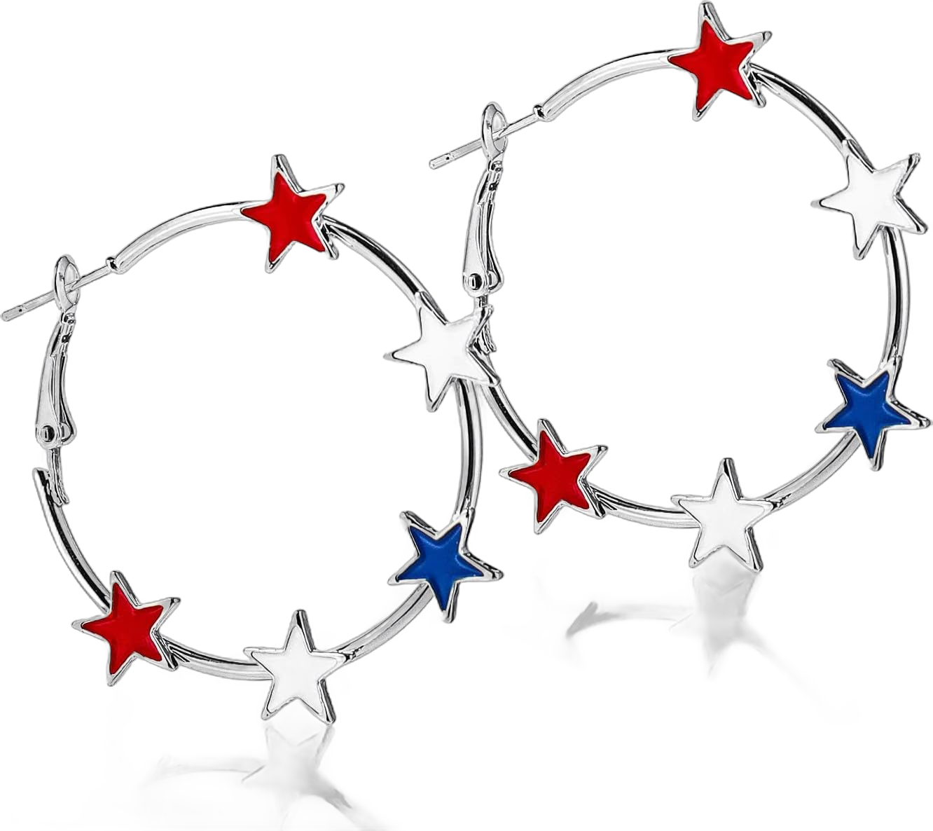 Pingyongchang Red White Blue Star Hoop Earrings 4th of July Earrings for Women Independent Day Circle Earrings American Flag Patriotic Earrings Holiday Jewelry Gifts Silver