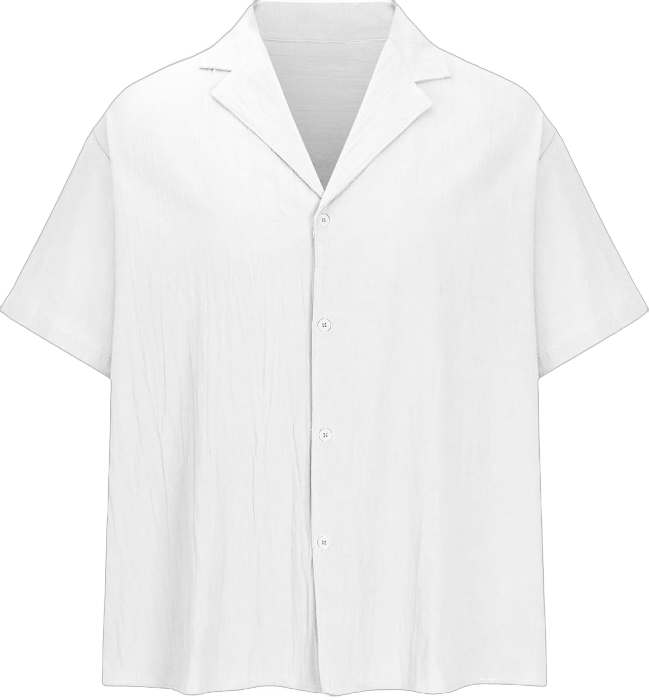 Men's Linen Cotton Moisture Wicking Stretch Textured Button Down Shirts Slim Fit Comfort Colors Vacation Adult Short Sleeve White XX-Large