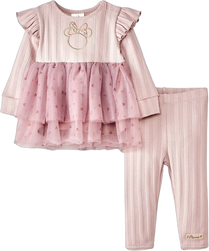 Baby Girls&#39; Disney Minnie Mouse 2pc Long Sleeve Dress and Leggings Bottom Set - Pink 6-9M