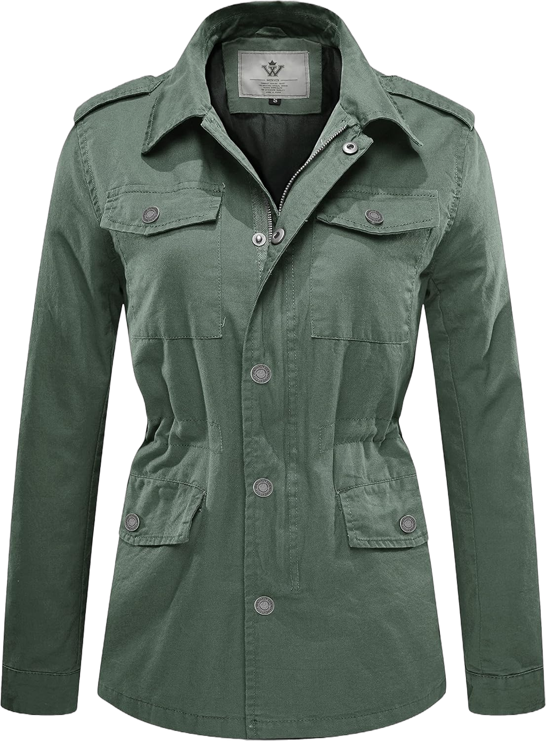 WenVen Women's Lightweight Canvas Cotton Military Jacket Utility Lapel Anorak