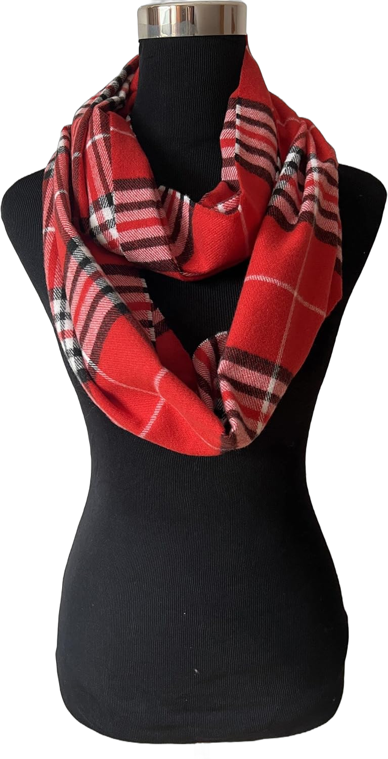 Unisex Men Women Plaids & Checks Cashmere Infinity Cowl Scarf Red