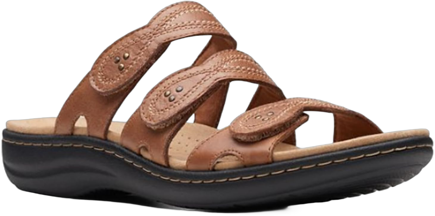 Clarks Women's Laurieann Ayla Flat Sandal 6.5 Wide Dark Tan Leather