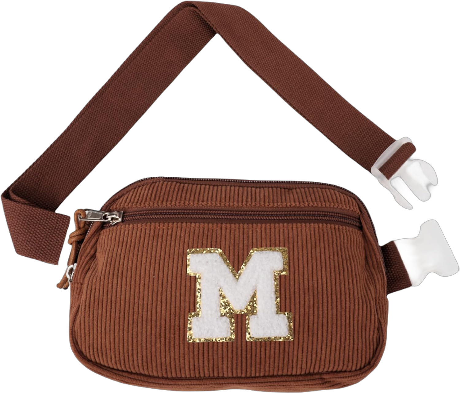 Mini Belt Bag for Women Girls, Cute Corduroy Crossbody Fanny Pack with Initial Letter Patch, Small Cross body Waist Pouch for Teens Travel Christmas Gift (M)