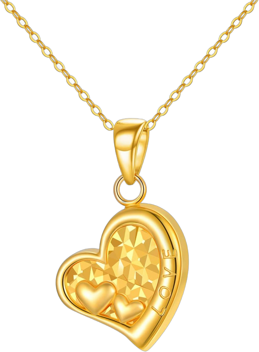 18K Solid Gold Heart Necklace Jewelry for Women, "I Love You Forever" Real Gold Love Heart Pendant Anniversary Jewelry Gifts for Mom, Wife 18"