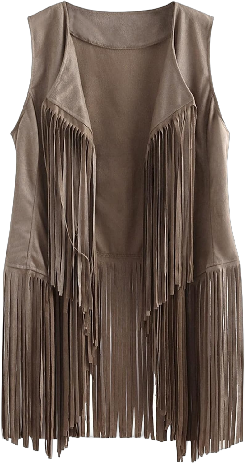 Women's Tassel Sleeveless Vest 70s Open-Front Vintage Tops Hippie Faux Suede Fringe Jacket Cardigan 3X-Large Coffee