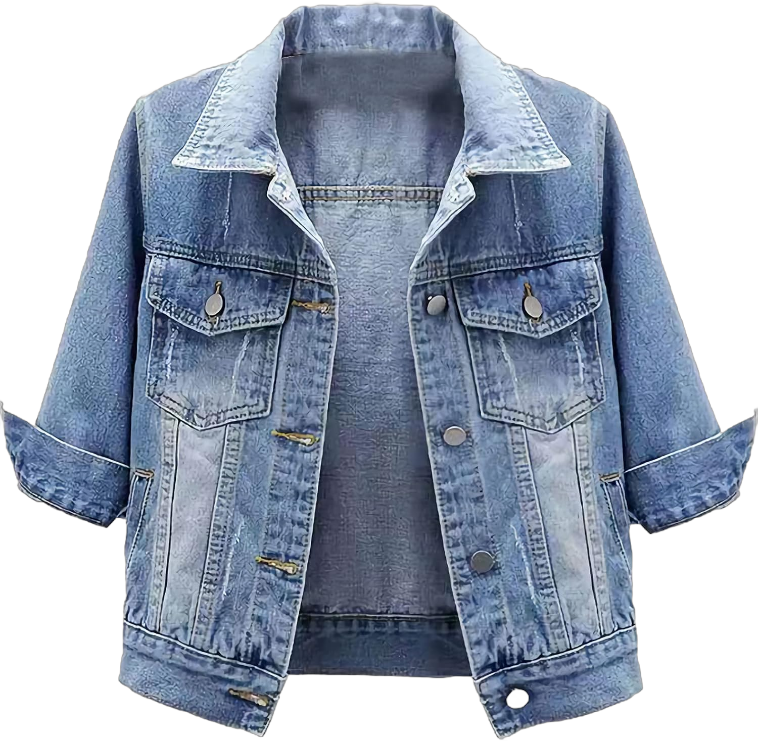 PEHMEA Women 3/4 Sleeve Denim Cropped Jacket Light Short Jean Jackets Outercoat Small Blue