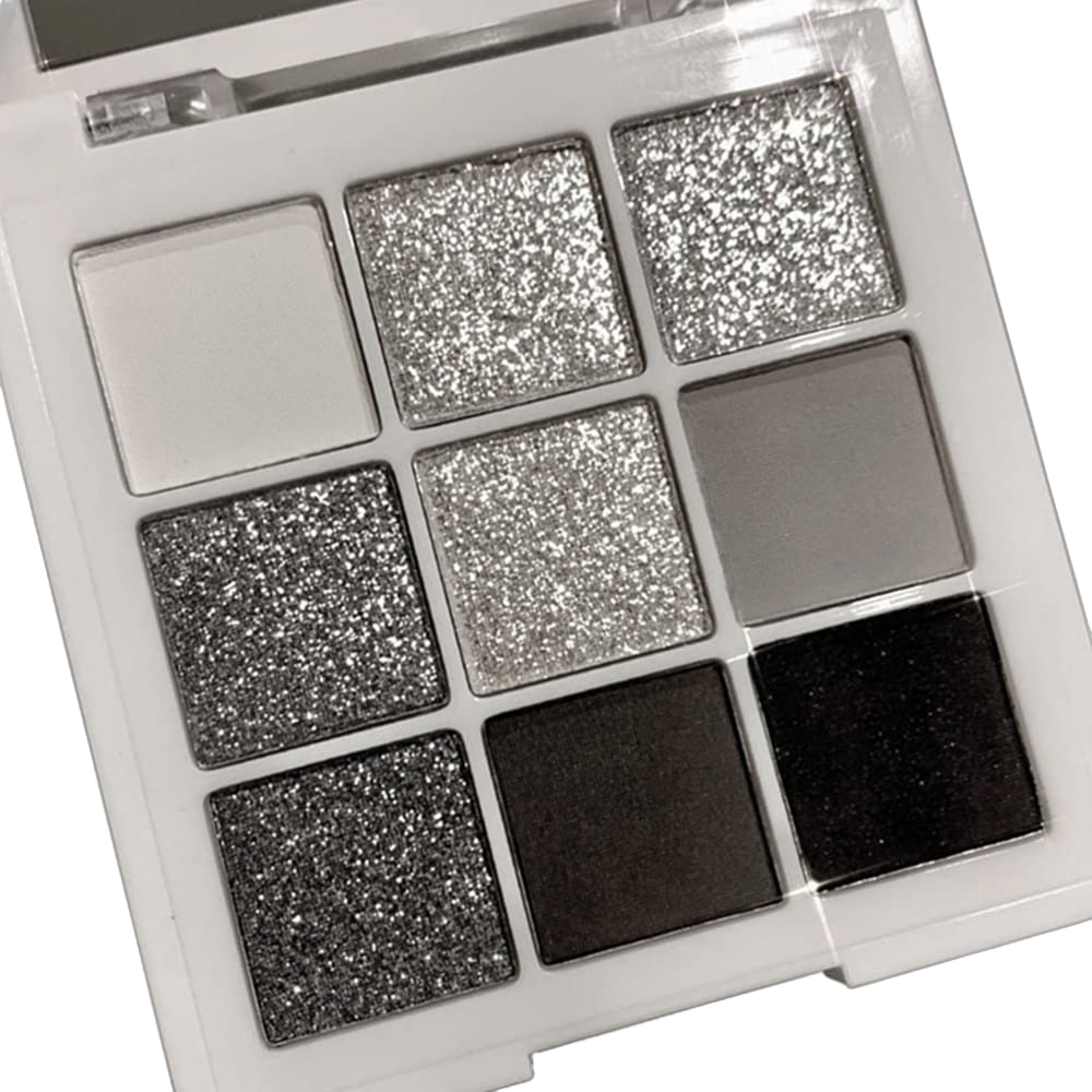 Go Ho Black Grey Silver Smoky Eyeshadow Palette,9 Colors Matte&Shimmer Eye Makeup Palette,Goth Eye Shadow Pallets for Women,Waterproof Cool Eye Shadow Palette Makeup with Prism Mirror Shimmer & Matte 9 Colors Set 2