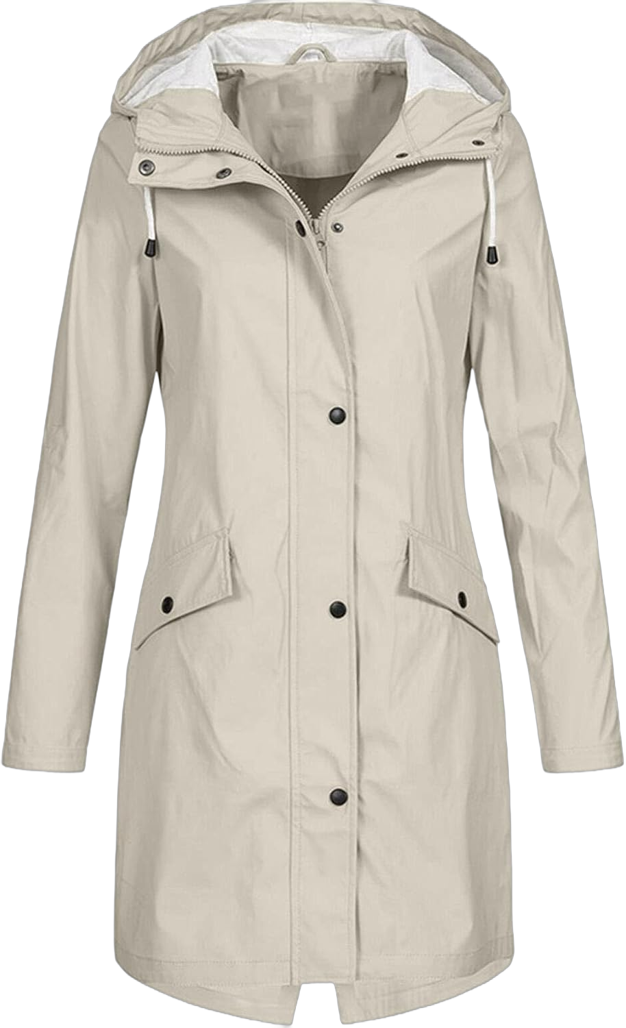 Womens Rain Jacket Waterproof Outdoor Rain Coats Lightweight Active Raincoat Windbreaker Long Hooded Trench Coat X-Large 02 Beige