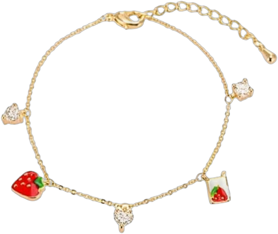 Handmade Strawberry Bracelet for Women Gold Plated Cute Sweet Summer Red Fruit Green Leaf Food Tassel Chic Crystal Charm Chain Bcacelet for Friend Family Jewelry Gifts