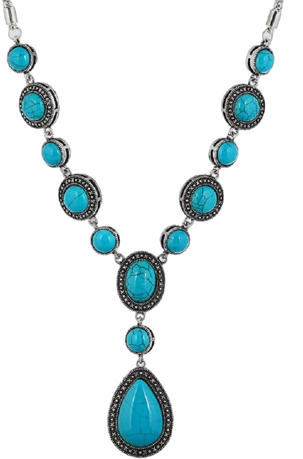 Turquoise Y-shaped Necklace Western Bohemian Style Jewelry Gift Turquoise Pendant Necklaces Jewelry for Women Cowgirls Trendy Blue