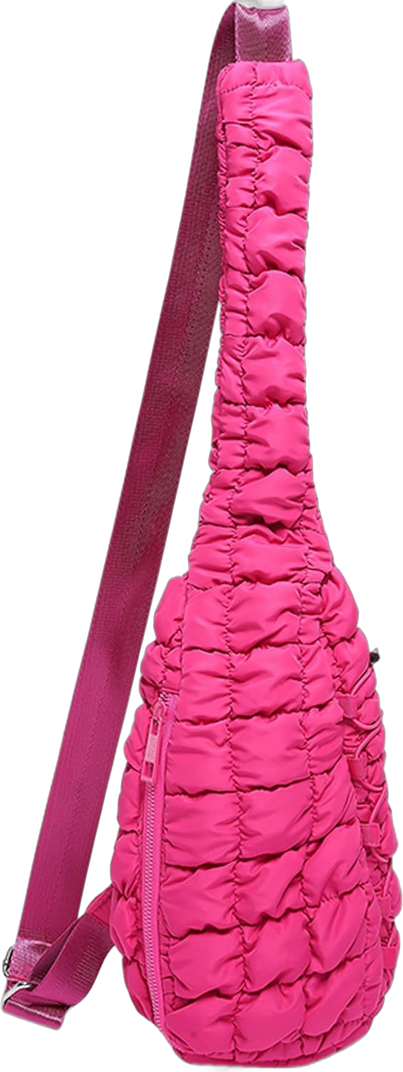 Micmores Puffer Bag Quilted Crossbody Bags for Women Nylon Sling Bag Puffy Fanny Pack for Running Traveling Hiking Workout Sports (Rose Red)