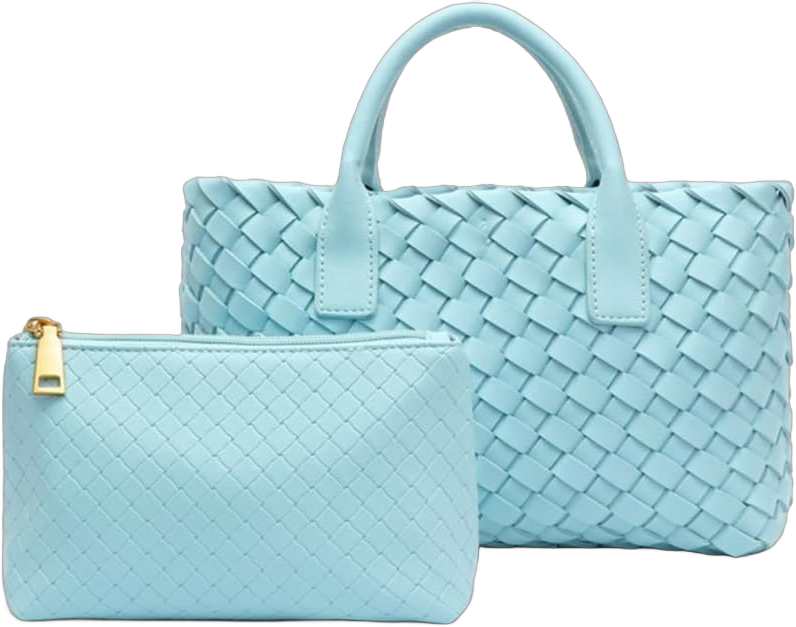 Mn&Sue Woven Purses for Women Small Top Handle Handbags Trendy Crossbody Bags with Pouch Summer Tote Bags Sky Blue