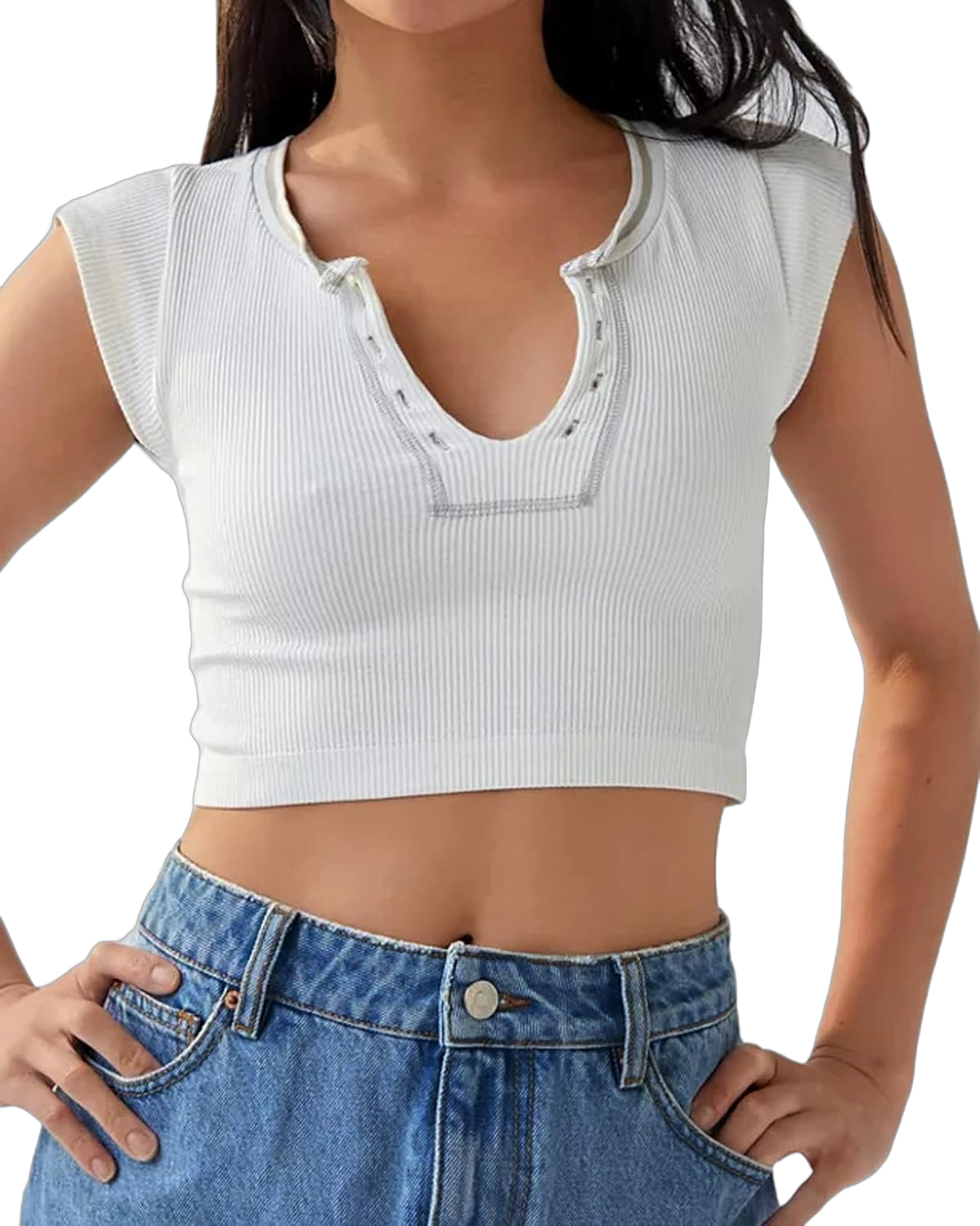 Beumissy Women's Crop Top Crew Neck T-Shirt Short Sleeve Ribbed Knit Basic Crop Tank Top White Medium