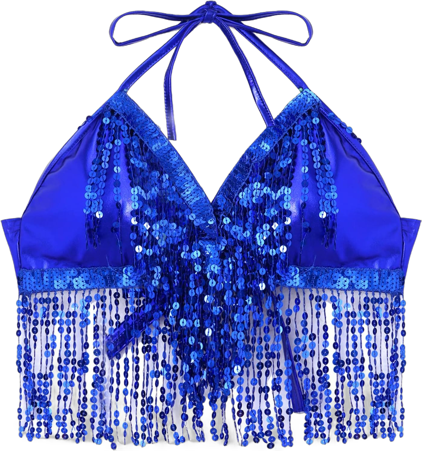 ACSUSS Womens Shiny Glitter Sequins Belly Dance Halter Bra Top Rave Party Clubwear One Size 3# Royal Blue