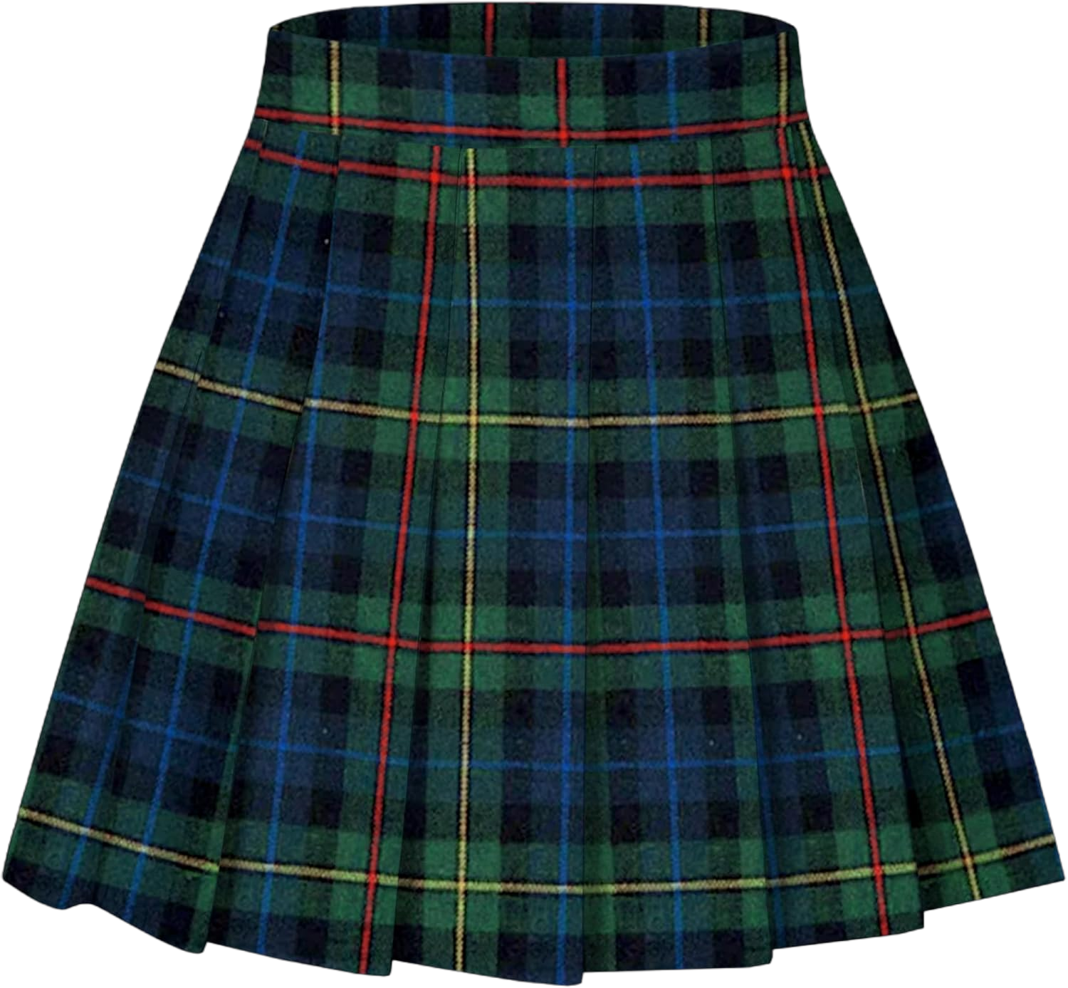 Womens School Uniform Cosplay Costume Plaid Pleated Short Skirt Dark Green Plaid, US XL = Tag 2XL