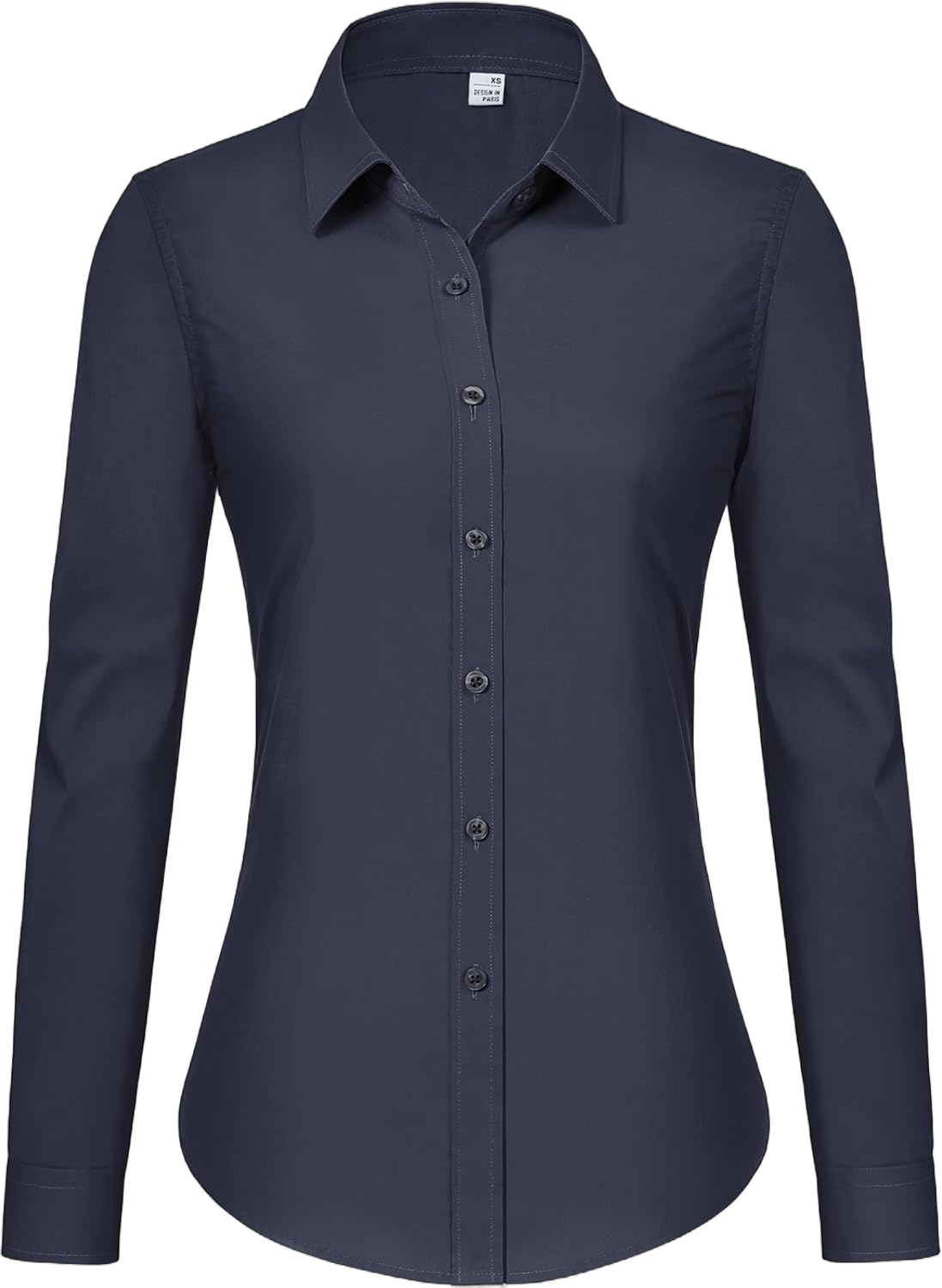 Women's Button Down Shirts Classic Fit Dress Shirt Work Business Casual Long Sleeve Blouse Tops Large Navy Blue