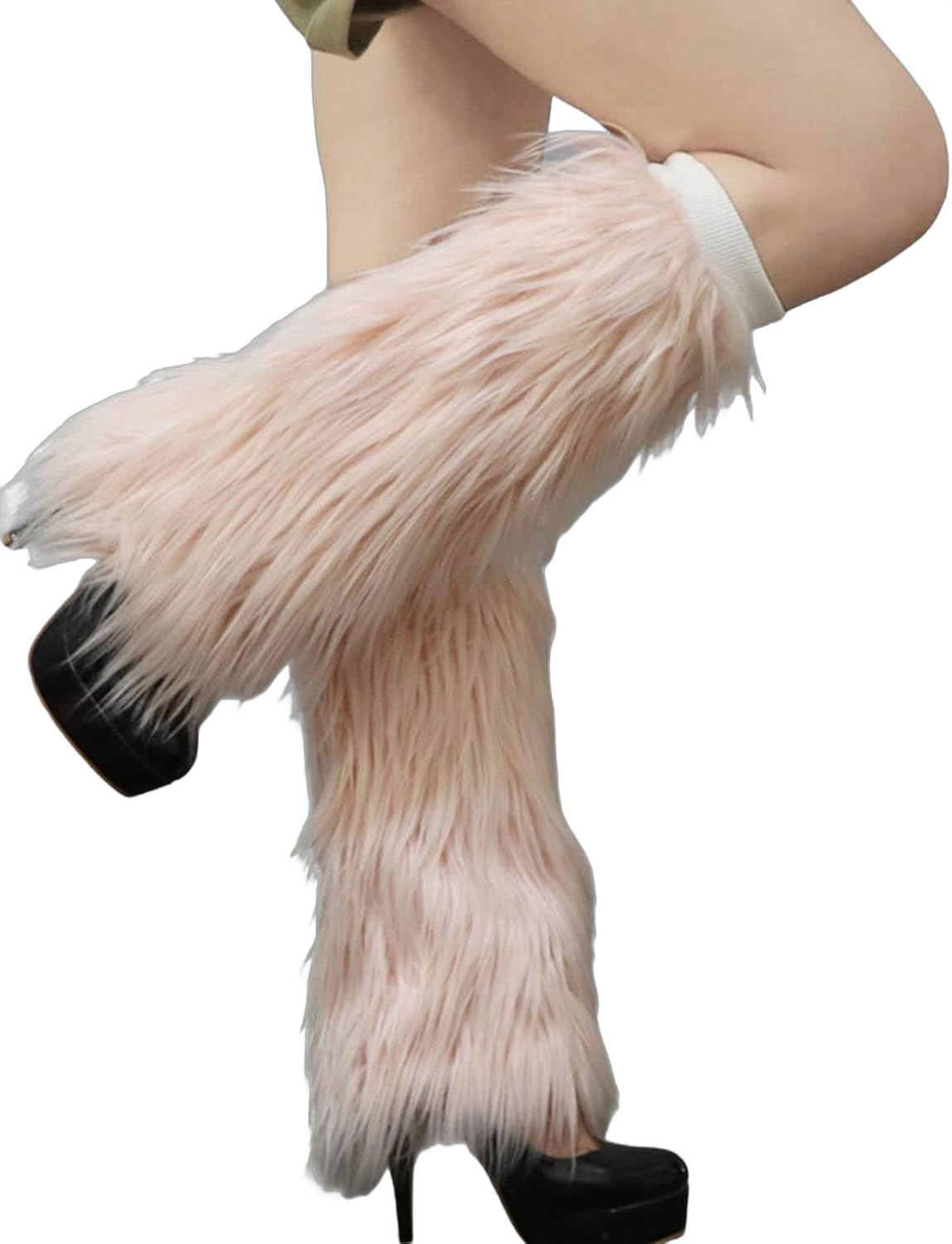 Fuzzy Faux Fur Leg Warmers for Women, Long Boots Shoes Cuff Cover, Knee-length Hipster Warm Sock 30cm Light Pink