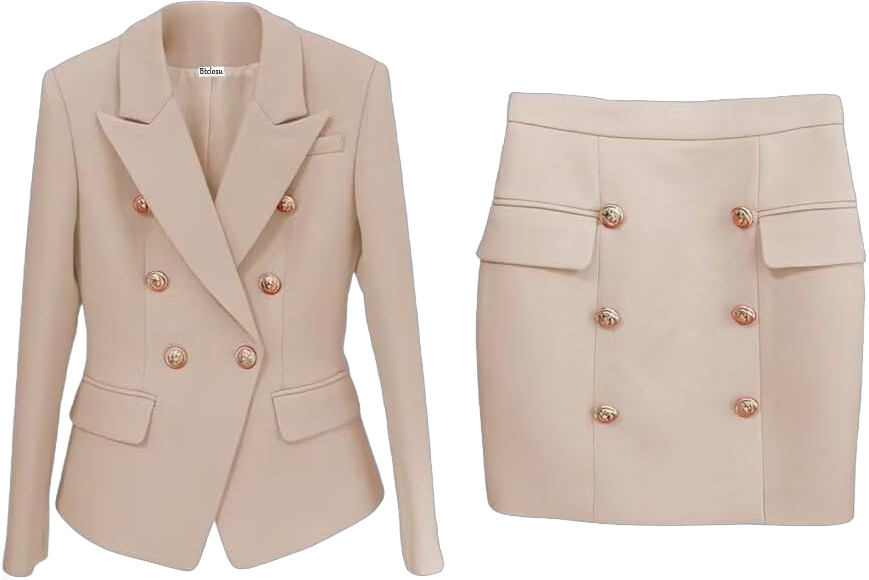 Women's Skirt Casual Suit Set Office Lady Blazer Fashion Suit 2 Piece Slim Fit Outfit for Work 12 Beige