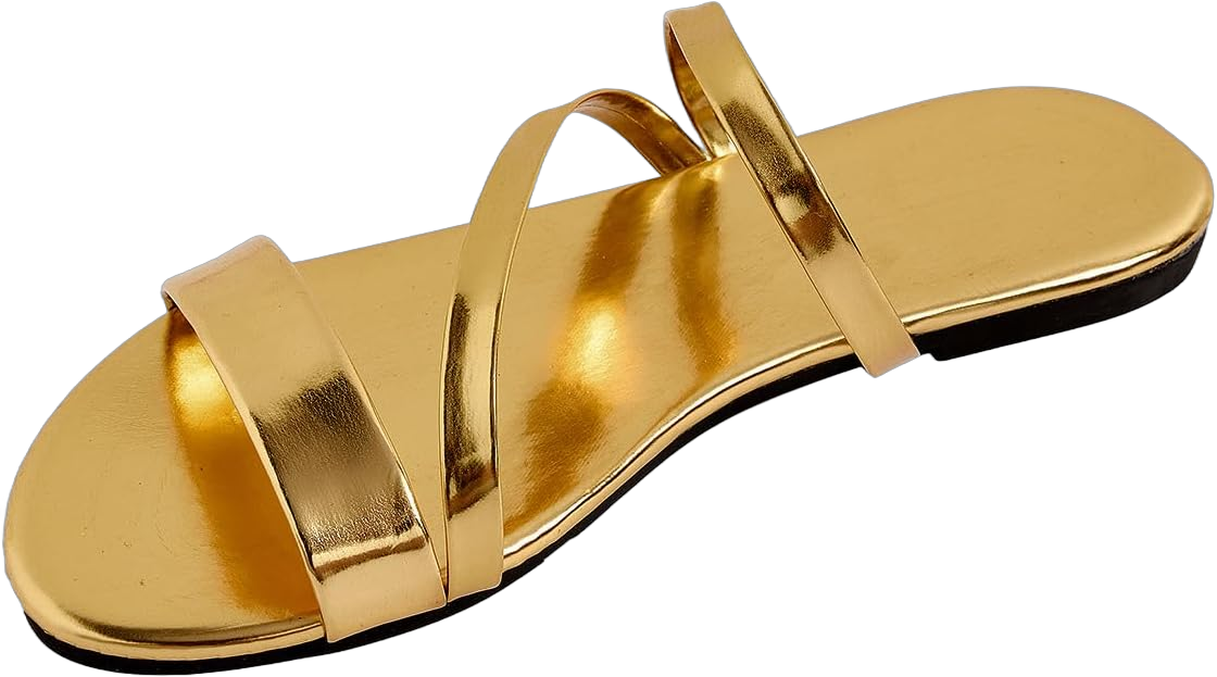 GORGLITTER Women's Metallic Strappy Open Toe Flat Sandal PU Leather Summer Slides Sandals 8.5 Gold