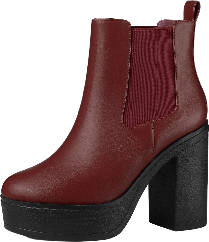 Allegra K Women's Platform Chunky High Heels Chelsea Ankle Boots Burgundy 8.5