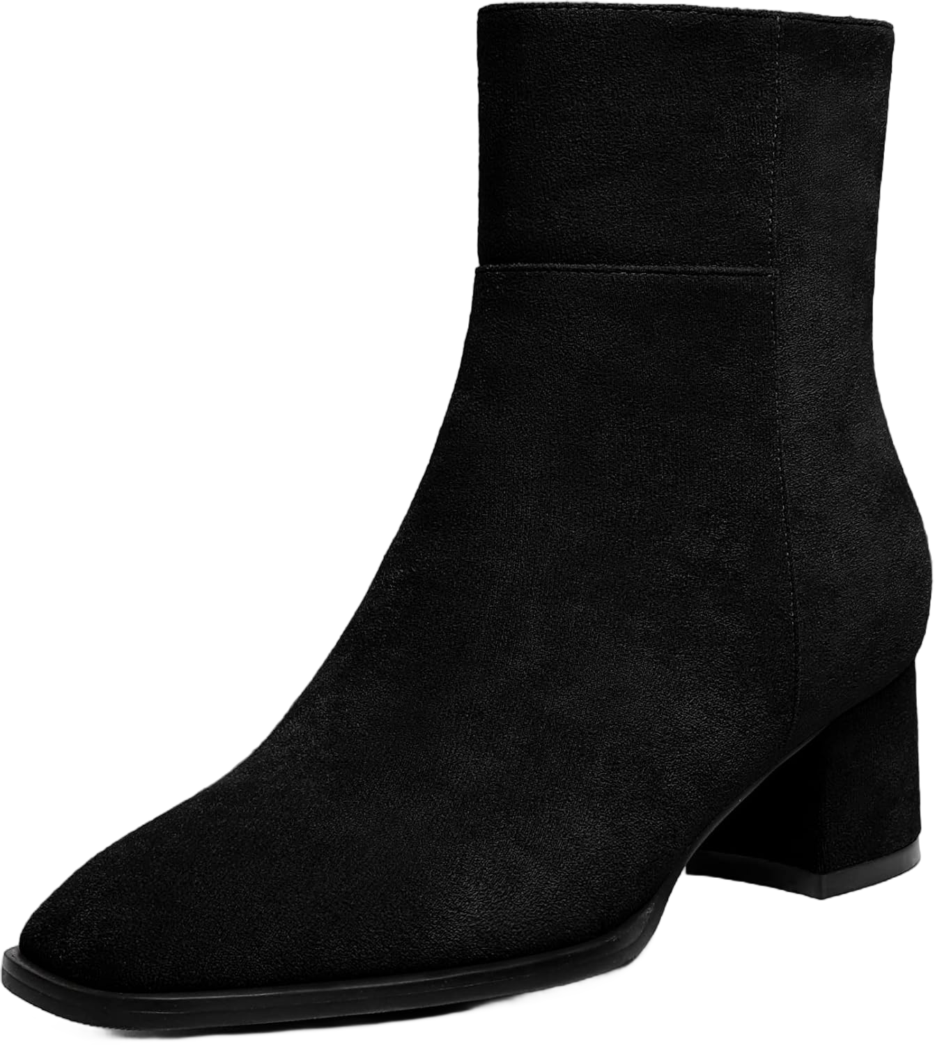 Eldof Low Block Heel Ankle Boots Women's Square Toe Chunky Heel Short Boots Side Zipper Heeled Chelsea Boots 6 Suede Black