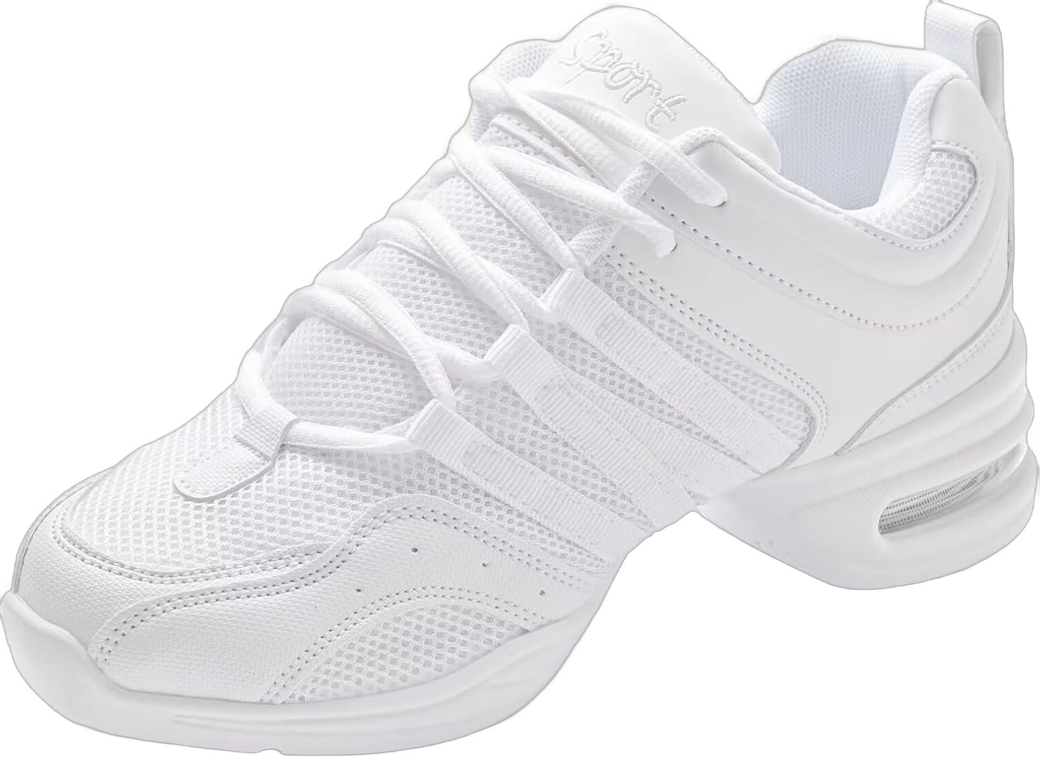 Jazz Dance Sneakers Women Jazz Shoes Lace-up Sneaker,Mesh Slip Air Cushion Jazz Dance Shoes Platform Split Sole Athletic Walking Dance Shoes White 7.5